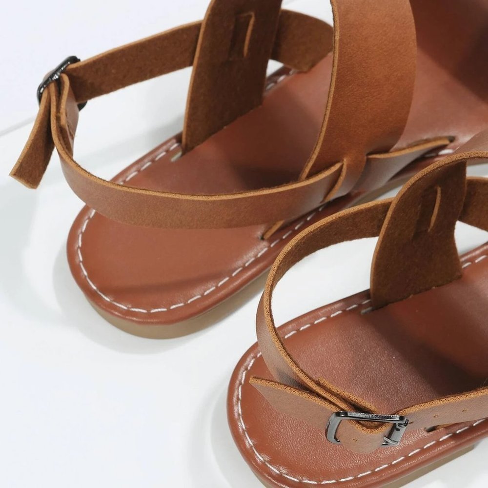 Boho Twin Strap Artificial Leather Open Toe Ankle Strap Sandals brown - Picture 4 of 5